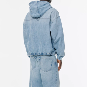 Sudadera con Capucha de Mezclilla Extra Grande Premium, Estilo Vintage, Lavada, de Algodón Grueso, con Cierre Completo, Chaqueta con Capucha Unisex para Invierno - Product Image 2