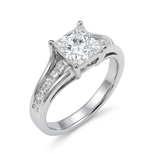 Bague en or blanc 14 carats avec diamant de laboratoire taille princesse et pierres latérales, certifiée IGI, style classique, bijoux pour femmes, prix de gros - Product Image 2