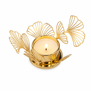 Nordic Style Ginkgo Leaf <b>Tealight</b> <b>Holder</b> Polished Gold Metal Candle <b>Holder</b> For Wedding Centerpiece And Home Decor On Sale - Product Image 1