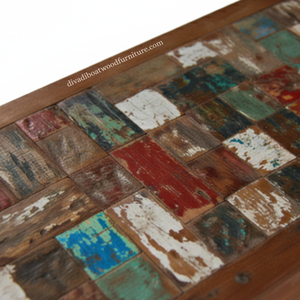 Banc Rita en bois de bateau récupéré, pieds droits, petit patchwork, démontable, couleur naturelle, design minimaliste et durable - Product Image 6