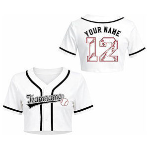 Maillot de baseball classique court pour femme, personnalisable avec nom et numéro, uniforme de softball boutonné, haut court en polyester blanc - Product Image 4