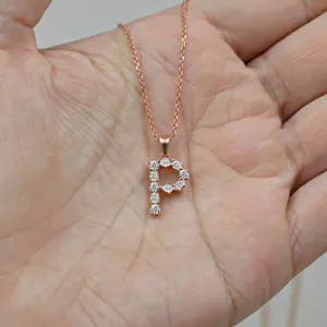New Arrival Women's P Alphabet Diamond Pendant Rose Gold Solitaire <b>Necklace</b> for Engagement Wedding <b>D</b>-E Color VVS Clarity IGI - Product Image 2