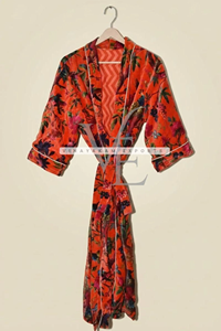 Exquisite Red Floral Velvet Kimono Robe Luxury Handcrafted Bohemian Long <b>Dressing</b> <b>Gown</b> Elegant <b>Summer</b> Casual Breathable - Product Image 5