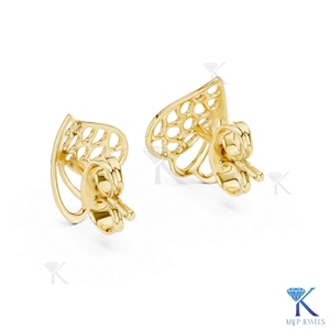 Boucles d'oreilles minimalistes en or, motif aile de papillon ajouré, feuille creuse en filigrane, or massif 14K 18K, bijoux fins pour femmes, fabricant - Product Image 4