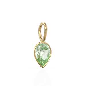 Colgante de oro macizo amarillo de 14k con prasiolita, bisel para joyería / Piedra de nacimiento de agosto / Gema de amatista verde de 7mm / Forma de pera - Product Image 3