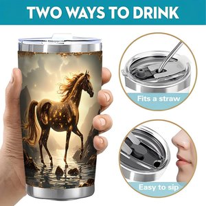 20oz Stainless Steel Tumbler Custom Printed Horse Design <b>Insulated</b> Travel <b>Mug</b> For Outdoor Use - Product Image 5