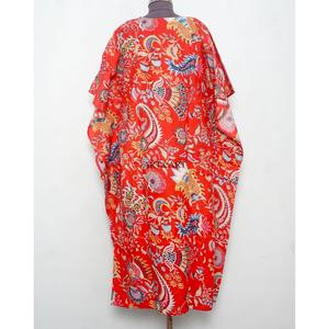 Indian Woman Maxi <b>Kaftan</b> Dresses Soft Breathable Cotton Relaxed Gown Ruffle Sleeves Floral printing Eco-Friendly 100% Cotton - Product Image 2