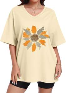 T-shirts oversize pour femmes, col en V, t-shirts graphiques d'été, hauts décontractés à manches courtes, fabrication OEM, vente directe d'usine - Product Image 4