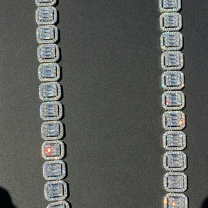 Luxury Geometric <b>Statement</b> <b>Necklace</b> 925 Silver Gold Plated Baguette Cut Diamond Link Chain Unisex Party Jewelry - Product Image 4