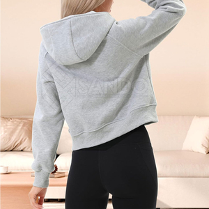 Sweat-shirts à capuche décontractés pour femmes, en molleton 100% coton, coupe ample, coupe-vent, écologiques, avec logo frontal et poches, vente en gros - Product Image 4