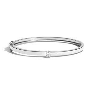 Lab Grown Diamond Oval Bangles Custom 14K <b>Solid</b> Gold Round Cut 3.5mm Band Width Stackable Solitaire Wristlet <b>Bracelets</b> Wholesale - Product Image 3