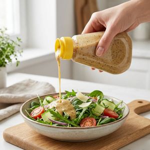 Botella para Aderezo de Ensalada, Forma Woozy, Plástico PET de Grado Alimenticio, 220 ml, Tapa Abatible Transparente para Salsas, Fábrica en Vietnam, OEM, ODM - Product Image 6