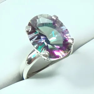 Classic Rainbow Mystic Topaz 925 Sterling Silver <b>Ring</b> Prong Setting Handmade Jewelry Multicolor Gemstone <b>Statement</b> <b>Ring</b> - Product Image 5