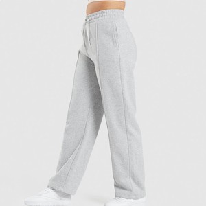 Pantalon coupe bootcut taille basse pour femme, noir, en polaire respirant, coupe ample, longueur intégrale, avec cordon de serrage, décontracté, pour le printemps, devant plat - Product Image 5