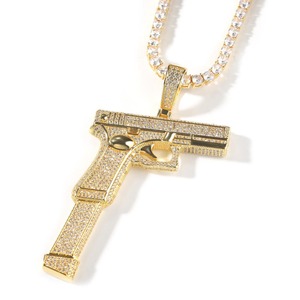 Pendentif pistolet Hip Hop unisexe en argent sterling 925 plaqué or 14 carats avec diamant Moissanite, style rétro classique, bijoux tendance pour femme - Product Image 3