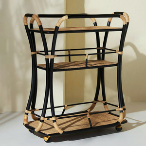 Sustainable rattan food cart stands three-tiered shelving carts best choice drinks trolley - Product Image 6