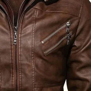 Chaqueta de piel auténtica personalizable para hombre, estilo informal de alta calidad con cuello levantado, diseño Vintage para invierno, Tallas grandes - Product Image 2