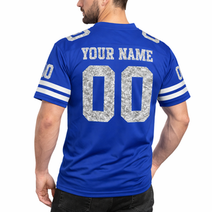 Camiseta de Fútbol Americano Azul de Malla 100% Poliéster, Uniforme de Equipo Personalizado con Brillo, Ropa Deportiva Unisex con Cuello en V, Proveedor OEM al por Mayor - Product Image 5