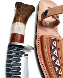 Handcrafted Forged Carbon Steel Blade Utility Tool Rosewood <b>Bone</b> <b>Handle</b> Stainless Bolster Leather Sheath - Product Image 4