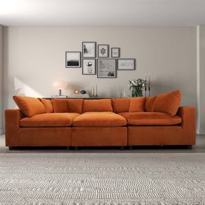 Divano Componibile in Velluto Arancione Bruciato Hayward per Soggiorno - Product Image 1