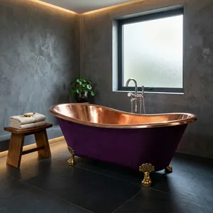 Baignoire autoportante vintage de luxe en cuivre pur fait main, couleur pourpre - Product Image 4