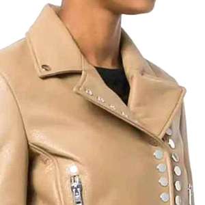 Women's Genuine Leather Motorcycle Jacket (<b>3</b> Colors) Eco-Friendly Finished with Zip Pockets Regular Coat for Winter - Product Image 2