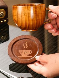 Wood Coffee <b>Cup</b> with <b>Saucer</b> Set Round Handmade Wooden Mug with Handle Minimalist Design for <b>Tea</b> or Coffee - Product Image 1