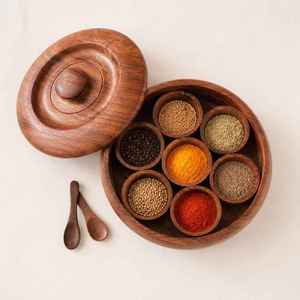 Wood Spice <b>Box</b> Organizer 7 Compartments Handmade Rustic Kitchen <b>Herb</b> Storage Container Durable Natural Wood Masala Spice Tools - Product Image 2
