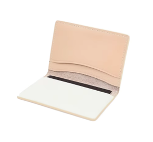 <b>Slim</b> Genuine Leather <b>Card</b> Holder Unisex Minimalist Fold <b>Wallet</b> Beige Nonwoven Felt Lining - Product Image 2