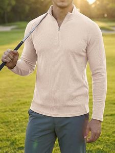 Camisa Casual de Punto para Hombre, Manga Larga, Cuello Alto, Cierre de Cremallera, Secado Rápido, Poliéster, para Otoño - Product Image 5