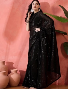 KV Black Sequinned Embellished <b>Saree</b> with Unstitched <b>Blouse</b> - Product Image 6