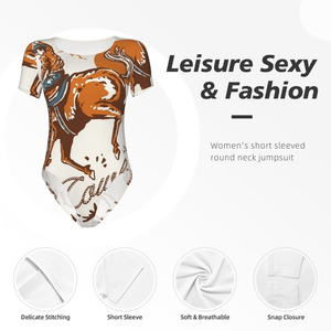 Saiise Cowboy Riding Horse <b>Pattern</b> Women's Short-Sleeved Onesie Round Neck Pajamas Stretchy Bodysuit with Snap Closure-XX-Large - Product Image 3