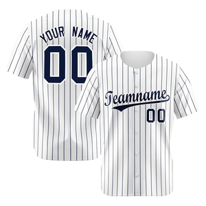 Camiseta de Béisbol Personalizada para Hombre, Rayas Blancas y Azul Marino, Sublimada, Transpirable, Manga Corta, Uniforme con Nombre del Equipo 00, Impresión Delantera y Trasera - Product Image 1