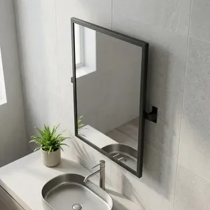 Minimalist <b>Rectangular</b> <b>Wall</b>-Mounted <b>Mirror</b> With Black Metal Frame And Glass Surface Framed <b>Mirror</b> - Product Image 2