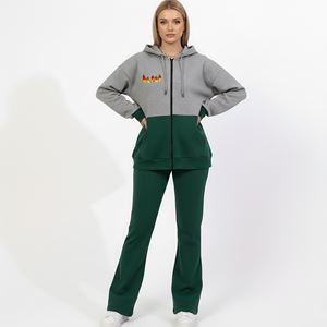 Conjunto de 2 Piezas con Logotipo Personalizado al por Mayor, 100% Algodón, 2 Tonos, Corte Regular, Sudadera con Capucha, Estilo Urbano, Hombros Caídos, Cierre de Cremallera, para Mujer - Product Image 4