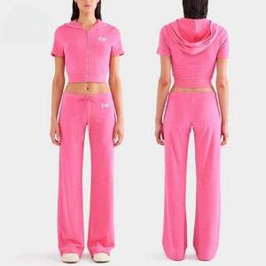 2026 Custom Logo Lace up Zipper High Collar Full Zip Hoodie Fitness Sport Short Sleeve SpringSummer Women's Casual Outfit <b>Set</b> - Product Image 3