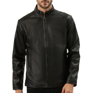 Men's Leather Jacket Stand Collar Front <b>Logo</b> High Quality Eco-Friendly Breathable Fabric Winter Outdoor Activities - Product Image 1
