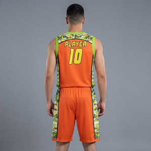 ชุดบาสเก็ตบอลแบบกำหนดเอง ชุดเสื้อและกางเกงบาสเก็ตบอลลายพรางสีส้มระดับมืออาชีพ ผู้ผลิตชุดกีฬา OEM ระดับพรีเมียม - Product Image 4