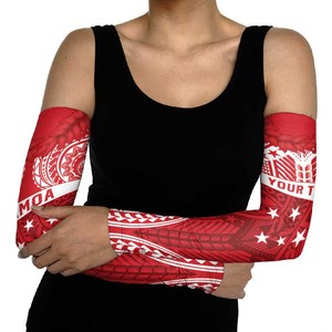 Manga Protectora Solar Unisex Samoa de Manga Larga de Seda Fría con Patrón Tribal Rojo y Blanco UPF50+ con Estampado por Sublimación - Product Image 4