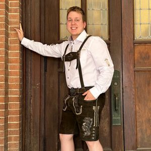 Men Bavarian Lederhosen <b>Shorts</b> Embroidered Solid Eco-Friendly Traditional Trachten Pants Mid Waist Button Fly Casual Wear - Product Image 1