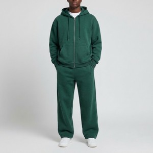 Ensemble de survêtement premium pour homme, vert, à capuche, avec sweat-shirt zippé et pantalon de survêtement large en molleton de coton, coupe décontractée, collection automne - Product Image 4