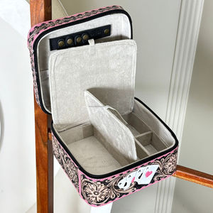 Nuevo Estuche Organizador de Joyas de Cuero Vacuno Genuino Rosa de Moda, Estuche de Almacenamiento de Viaje Cuadrado de Gran Capacidad Hecho a Mano - Product Image 6