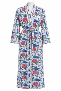 Floral Bird Print Lightweight Floor Length <b>Kimono</b> Dress Long Sleeve Woven Women Boho Vacation Holiday Wear - Product Image 3