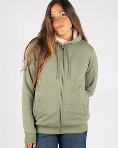 Sweat-shirt d'hiver pour femme de haute qualité, vert olive, à fermeture éclair, doublé, en molleton tricoté uni avec doublure en fourrure, 280 grammes - Product Image 3