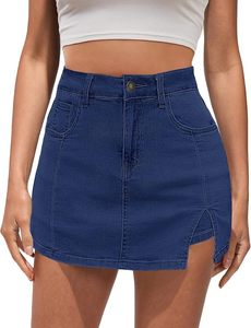 Jupe courte en jean taille haute avec fente latérale, extensible et lavable, style Y2K, décontractée pour femme, idéale pour l'été - Product Image 1