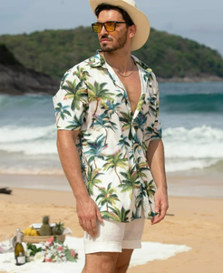 Chemise hawaïenne verte à manches courtes pour homme, col boutonné, séchage rapide, design imprimé personnalisé, vêtements de plage - Product Image 3