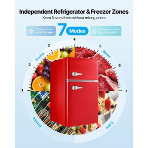 Compact 3.2 Cu.Ft Two-Door <b>Mini</b> Fridge <b>Freezer</b> with Adjustable Temperature Energy Efficient Glass Shelf - Product Image 4
