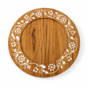 Handmade Wooden Tray with Mother of Pearl Inlay Round Serving Platter Decorative Food Tray for <b>Dining</b> <b>Table</b> Home Kitchen Decor - Product Image 6