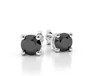 Sterling <b>Silver</b> 14K Gold Plated Women's <b>Stud</b> <b>Earrings</b> with Round Brilliant Cut Moissanite in Claw Setting - Product Image 3