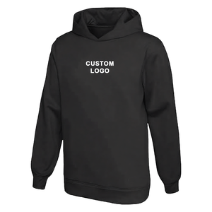 Custom Logo <b>Black</b> Hooded Sweatshirt <b>Men</b> Cotton Fleece Casual Autumn Wear Pocket Front Print Regular Fit - Product Image 1